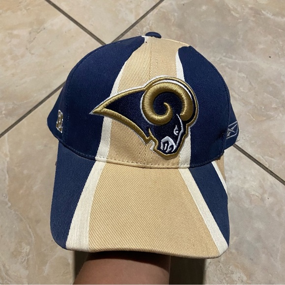 St. Louis Los Angeles Rams Reebok Strap Back Hat Adjustable Y2K NFL Blue Gold - Picture 1 of 4